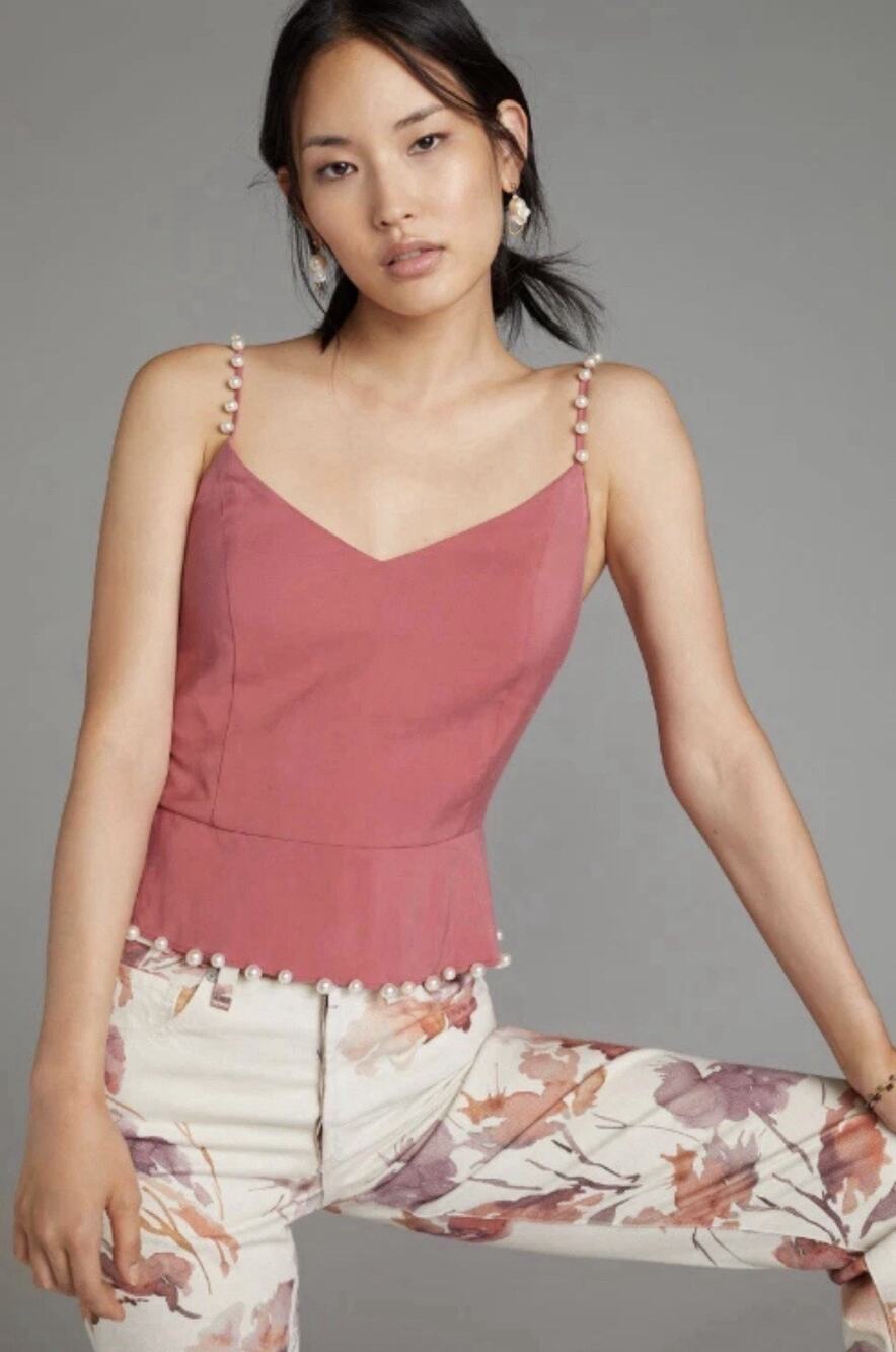 Anthropologie Mare Mare Mauve Pearl Beaded Canopy Bra Sz M